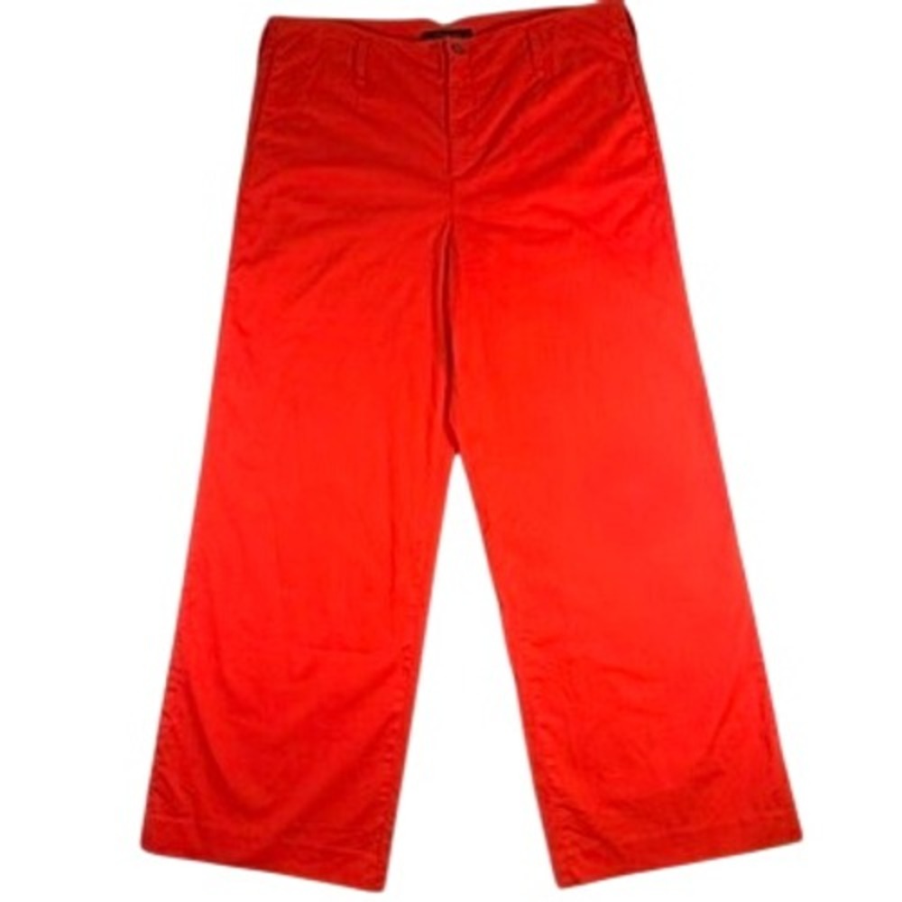 J. Peterman Wide Leg Trousers Size 16 Womens Red Cotton Blend Tailored Pants